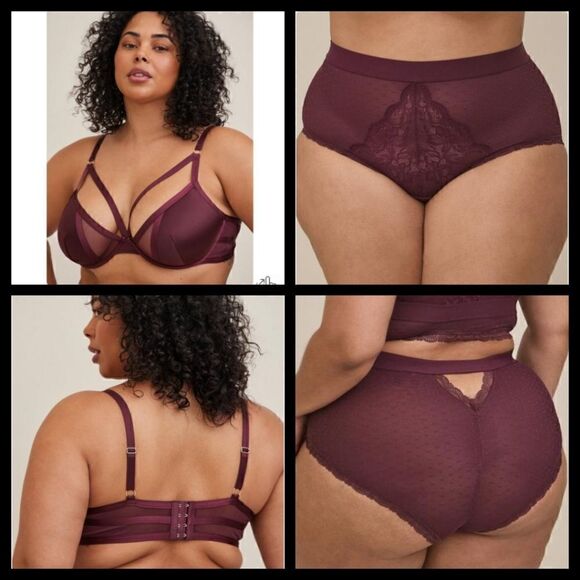 6X 30W Torrid Purple Strappy Satin Plunge Bralette Panty Set Brief Lingerie Matc - Picture 1 of 9